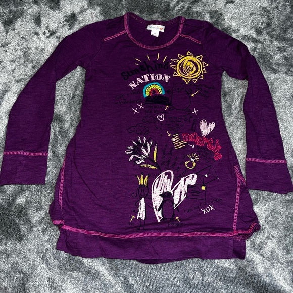 Naartjie Kids Girls Sz 5 Purple & Designs  Long Sleeve Tunic T-Shirt - Picture 1 of 6